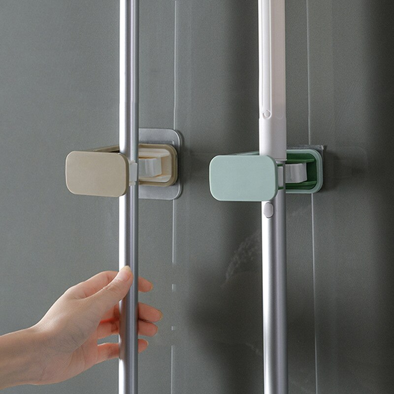 Hole Free Wall Mounted Mop Clip Toilet Traceless Mop Hook Bathroom Broom Rack Seat Mop Storage Clip Home Storage Organization