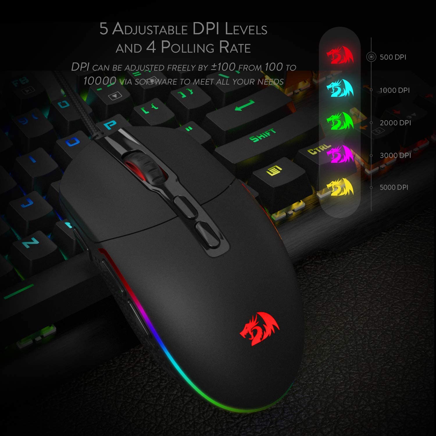 Redragon M719 INVADER wired optical gaming mouse 7 programmable buttons RGB backlight 10000 DPI ergonomic PC gaming mouse
