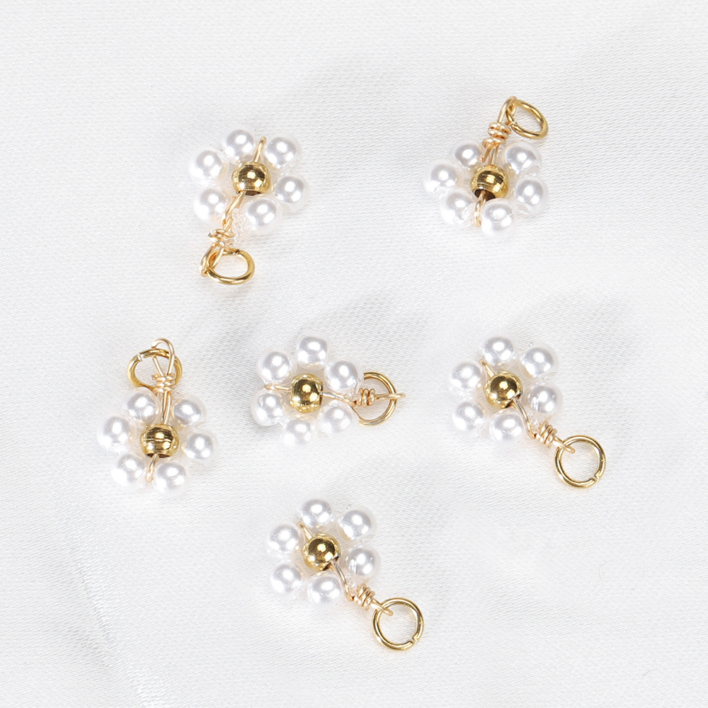 20 piezas de cuentas de perlas de imitación de flores de acero inoxidable, colgantes para fabricación de joyería, accesorios para pulseras y collares hechos a mano DIY