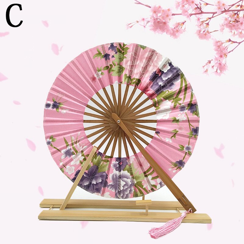 Classic Cherry Bloem Japanse Blossom Hand Fan Oppervlak Vouwen Bamboe Ronde Cirkel Fan Bruiloft Gunsten: C