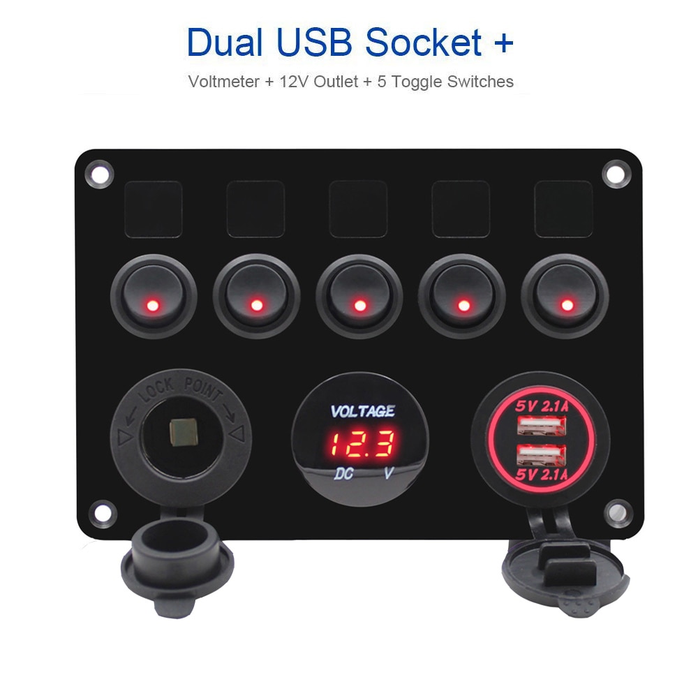 Boot Auto Schakelpaneel 12 ~ 24V Circuit Breaker Rocker Switch Panel Dual USB Socket Auto Accessoires met Rode /blauw/Groen Licht