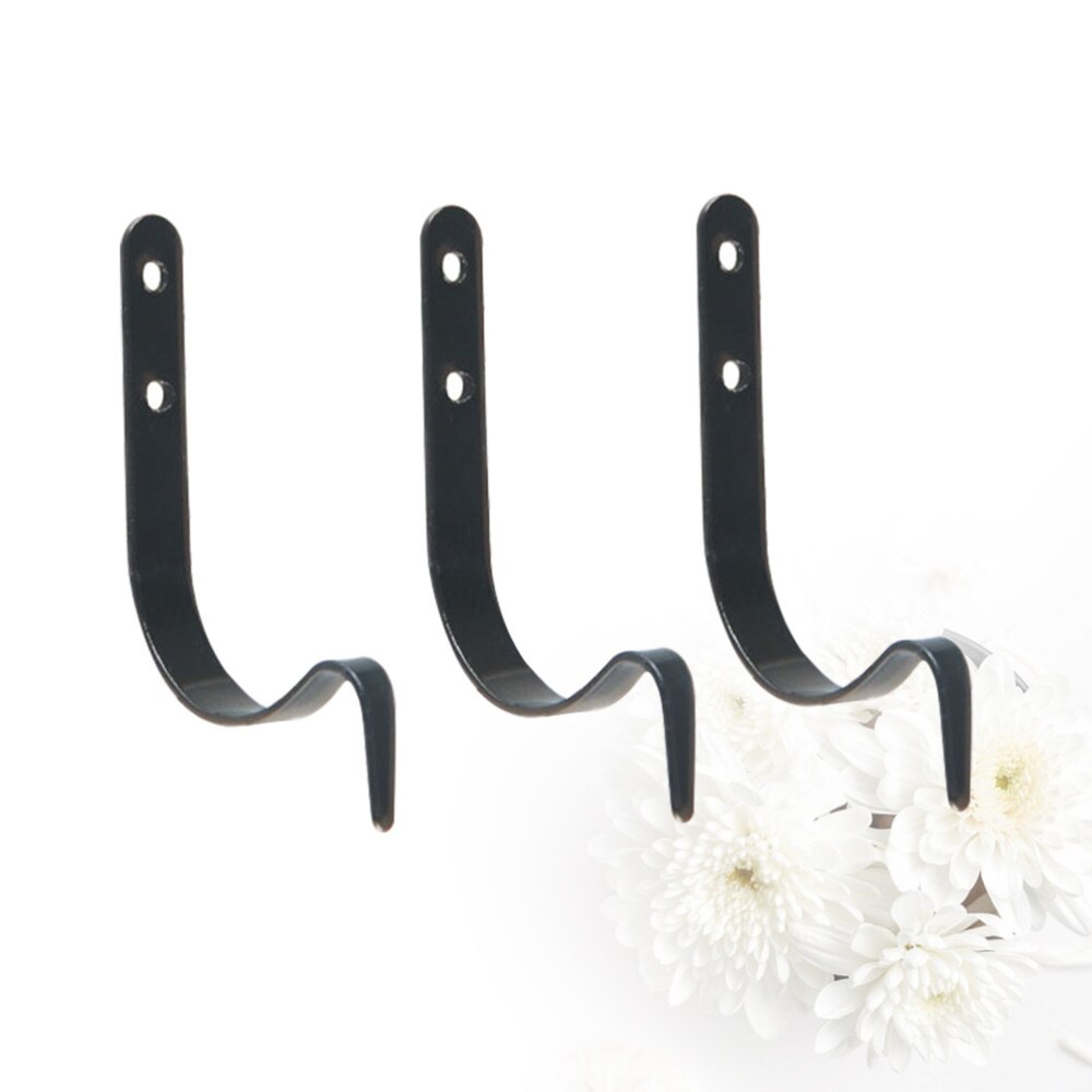 5pcs Metal Hanging J Shape Hooks Household Living Room Bedroom Heavy-duty Hanger for Hats Clothes Props with Screws (Black)
