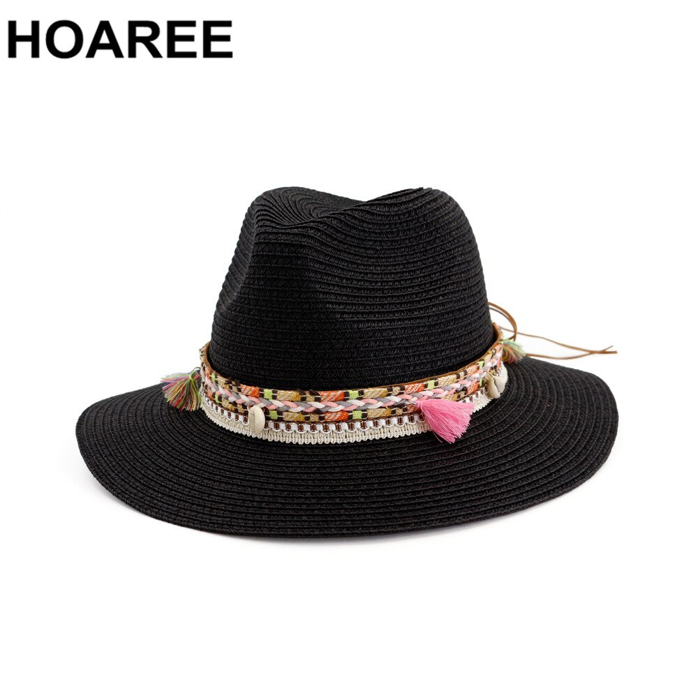 Hoaree strå solhatt vit panama hatt strand dam sommar kepsar sombrero kvinnlig fedora casual dam chapeau