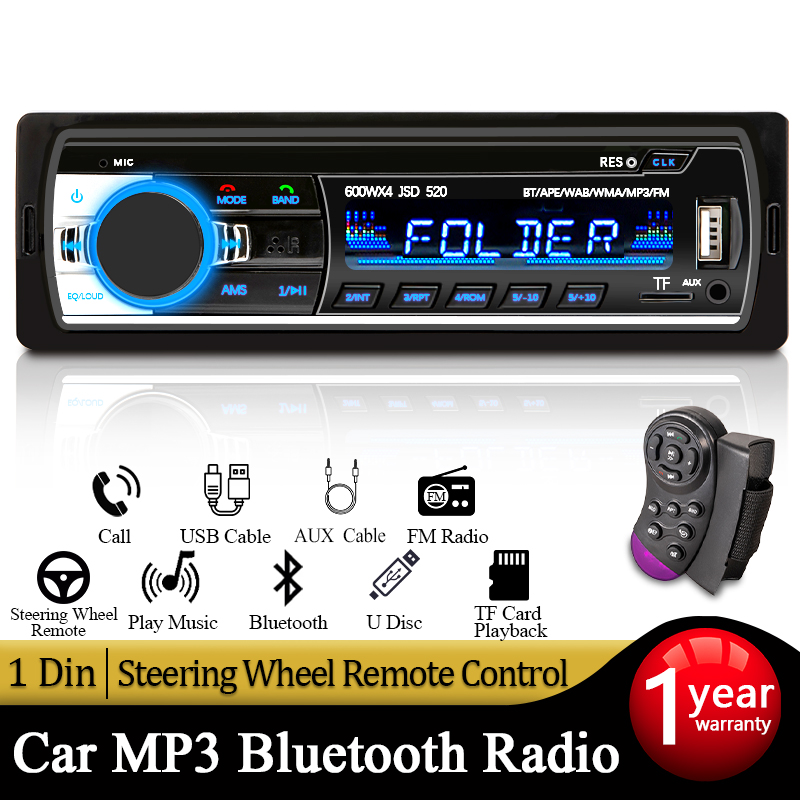 Autoradio 1 DIN Stereo Multimedia MP3 Player Digital Bluetooth FM ISO Power Aux Eingang USB Bluetooth Universal Autoradio