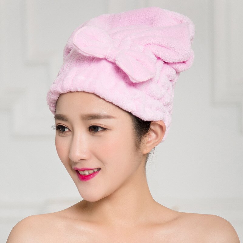 Belle chat séchage serviette bain douche séchage rapide cheveux chapeau chapeau microfibre après douche Hai serviettes de bain pour adultes Vs rose 3ABH84
