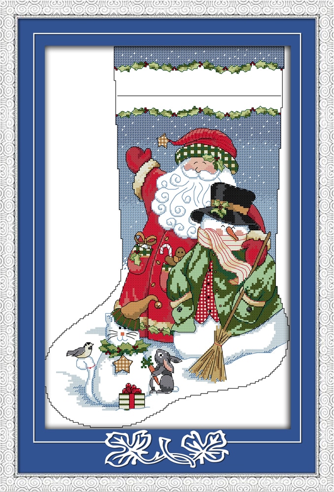 Kerstsok  (2)  kruissteekpakket diy handborduurset handwerk handwerk