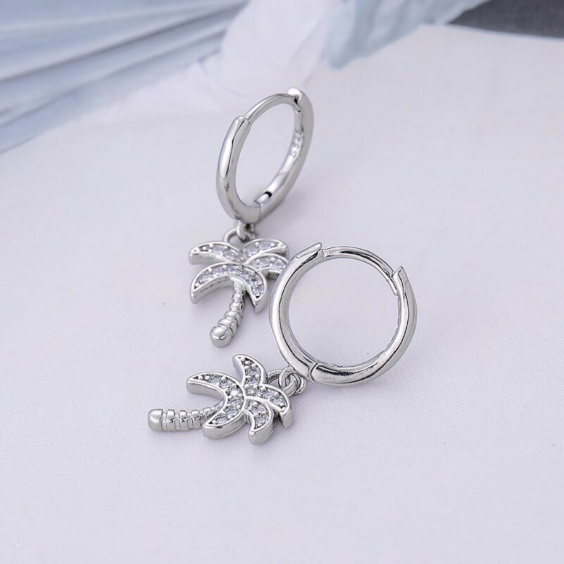 Anenjery prata cor pave zircon coqueiro argola brincos feminino ouro venda quente coreano jóias