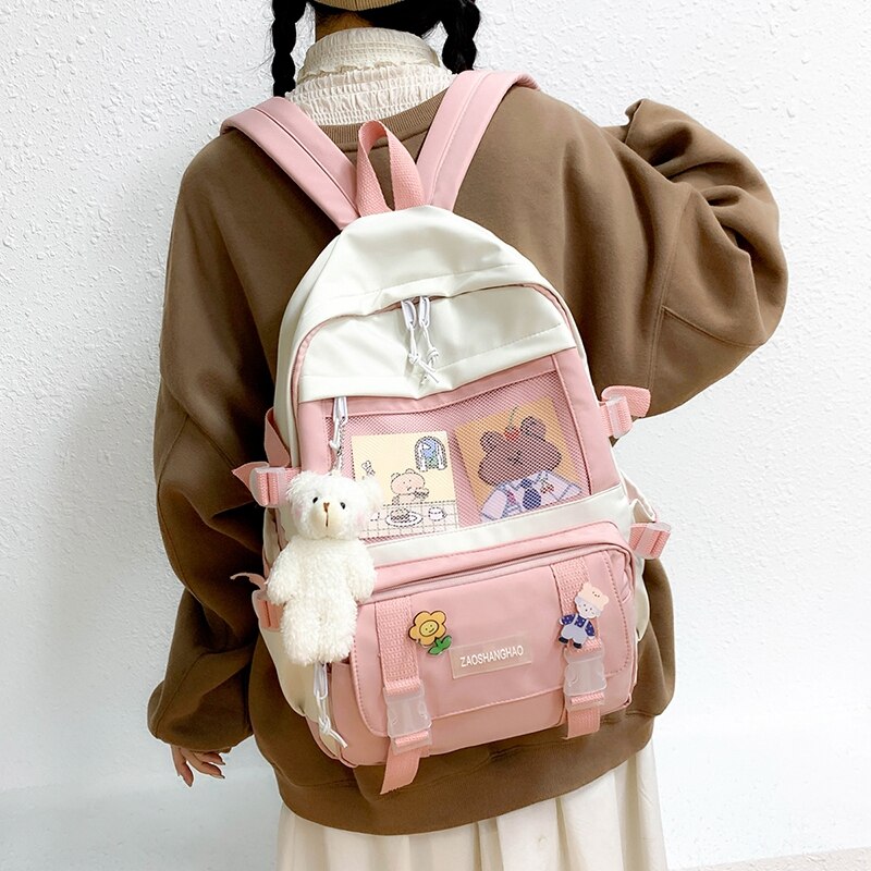 Cute Preppy School Backpacks Women Patchwork Casual Simple Retro Harajuku Schoolbags Students Couples Ins Waterproof Backpack