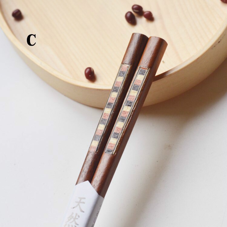 1 Pair Japanese chopsticks Iron Wood Non-Slip Sushi Food Chop Sticks Set Chinese palillos japoneses reusable: C