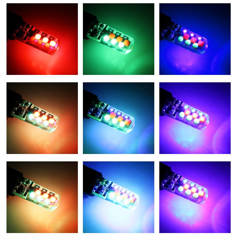 Universele Auto Rgb Led T10 W5W Led Rgb Cob Signaal Lamp Leeslamp Wedge Light Auto Interieur Decoratieve Verlichting Afstandsbediening auto Styling