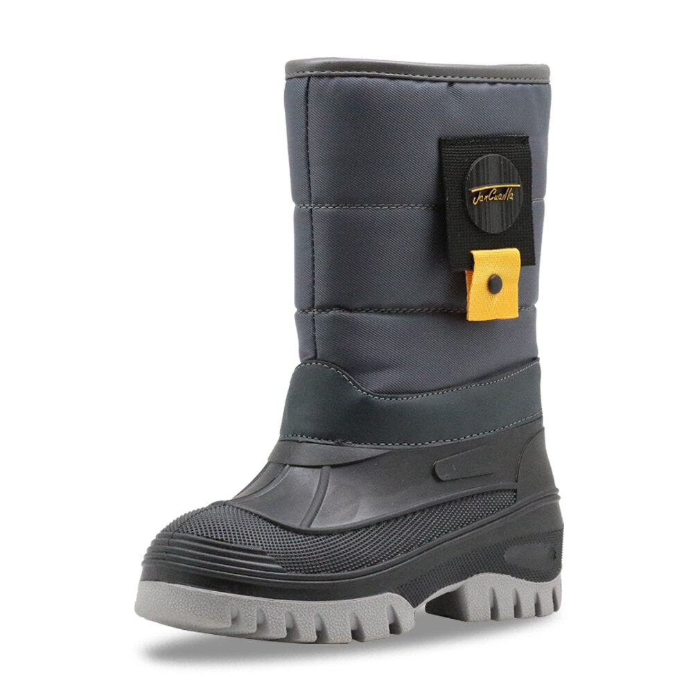 APAKOWA Winter Boys Snow Boots Children&#39;s Shoes Waterproof Mid-Calf Winter Warm Plush Boots for Boys EU 27-32: LR2-GRAY / 29