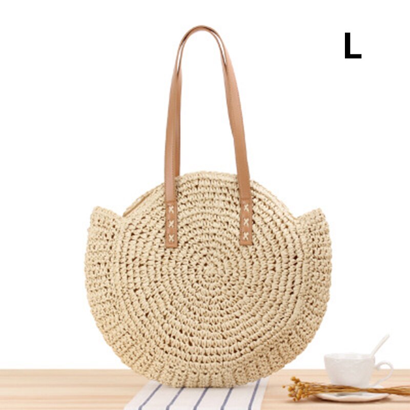 JULY'S SONG Straw Bag Women Shoulder Beach Bag Round Rattan Straw Handmade Big Capacity Cutout Crossbody Bag: 3