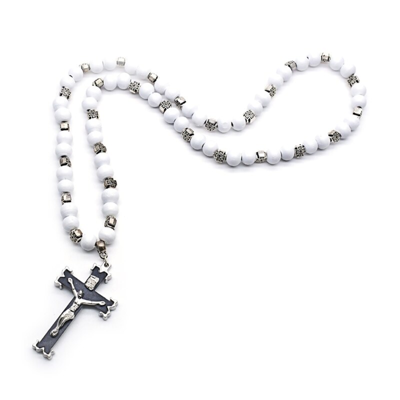 Rozenkrans Ketting Jezus Christus Kruis Hanger Kettingen Lichtmetalen Bead Lange Ketting Unisex Christian Mode-sieraden