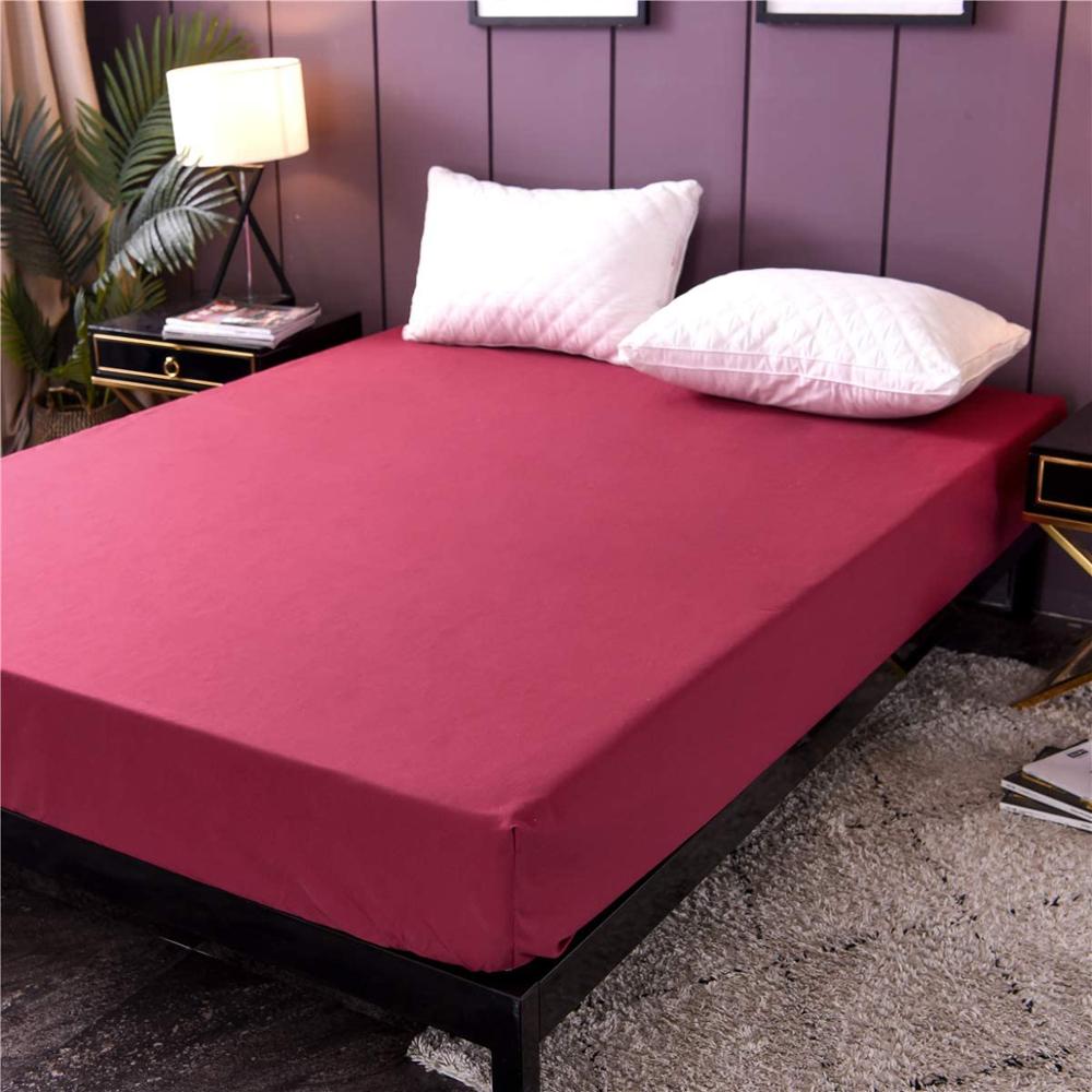 Waterproof Mattress Cover Anti-mite Hypoallergenic Fitted Sheet Solid Color Breathable Mattress Protector Queen King Size: Burgundy / Full 54x75inch