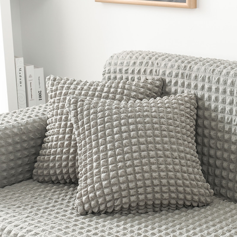 Stretchovertræk jacquard elastisk sofadæksel til stuen sofaovertræk lænestol lysegrå med nederdel