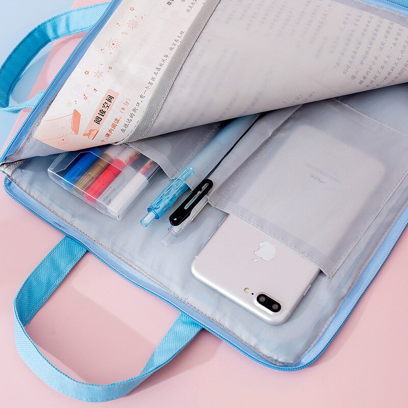 Yisuremia Multi-Function Canvas Bag Fabric File Folder Documents Bag Notebook Storage Organizer Handbag Office School Supplies
