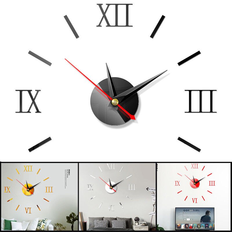 Nouvelle offre spéciale 3D grand miroir horloge murale bricolage Quartz montre nature morte horloges moderne décoration de la maison salon autocollants