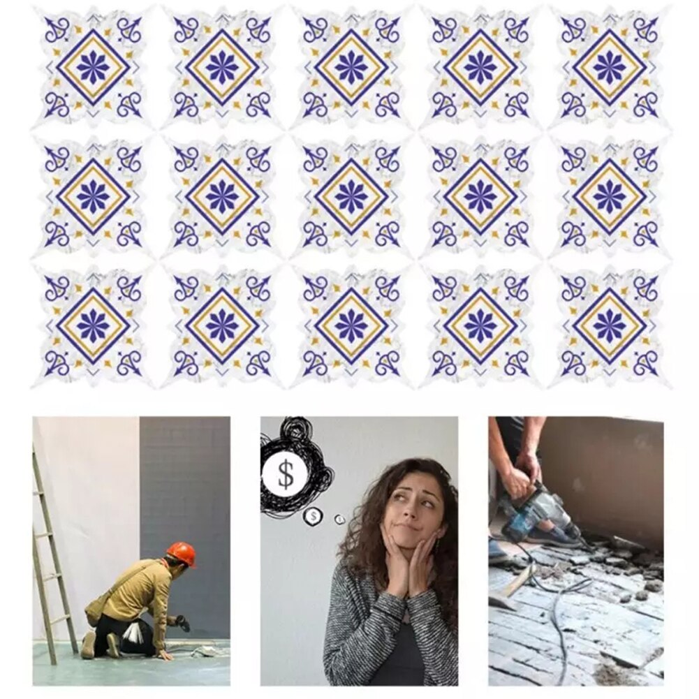 5Pcs 15 Stickers/Sheet Floor Sticker PVC Removable Stickers Wall Floor Corner Stickers Home Decoration Supplies Tiles 8*8cm