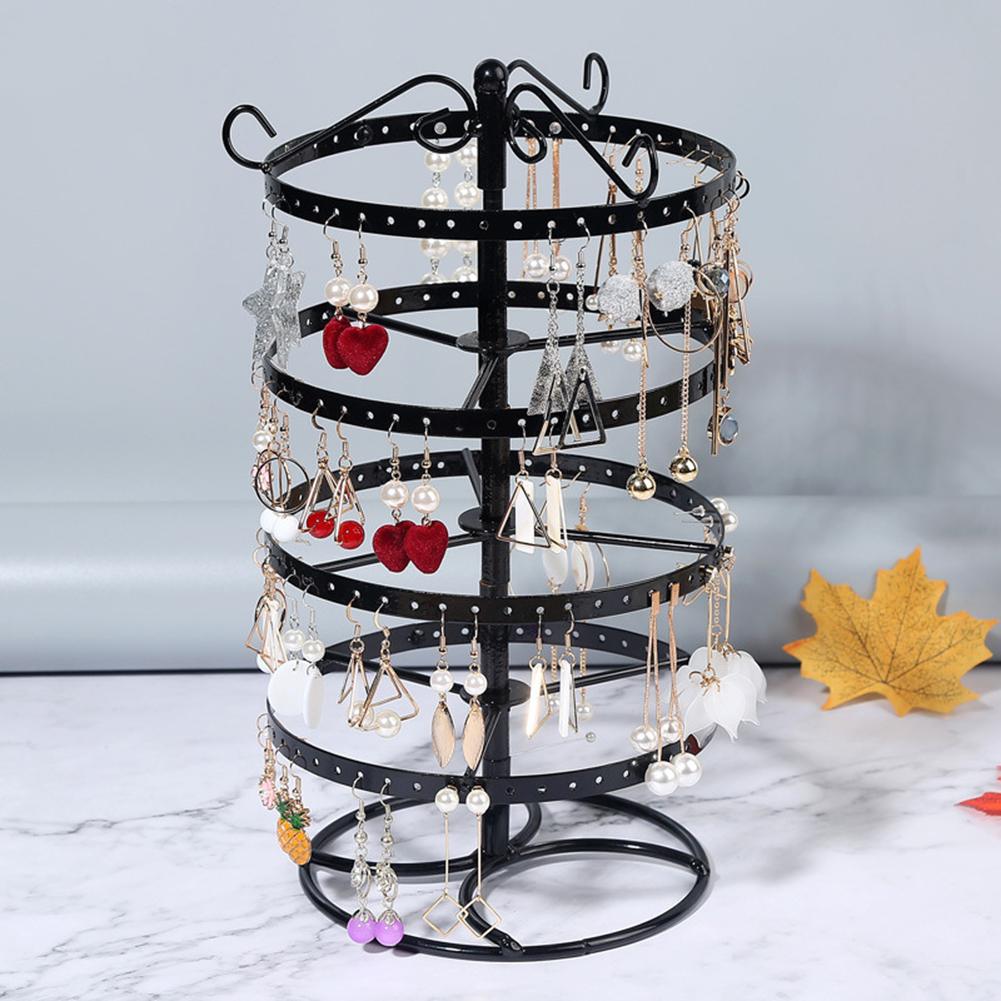 5-Tier Round Rotating Jewelry Organizer - Metal Display Stand Rack for Earrings, Necklaces