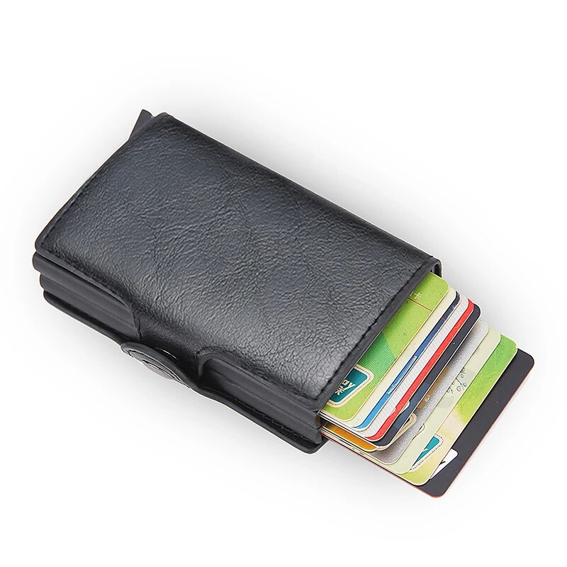 Antykradzieżowe etui na karty kredytowe Rfid Portfele Męskie skórzane pudełko aluminiowe Metalowe męskie torebki Małe etui na karty Minimalistyczny portfel: Black