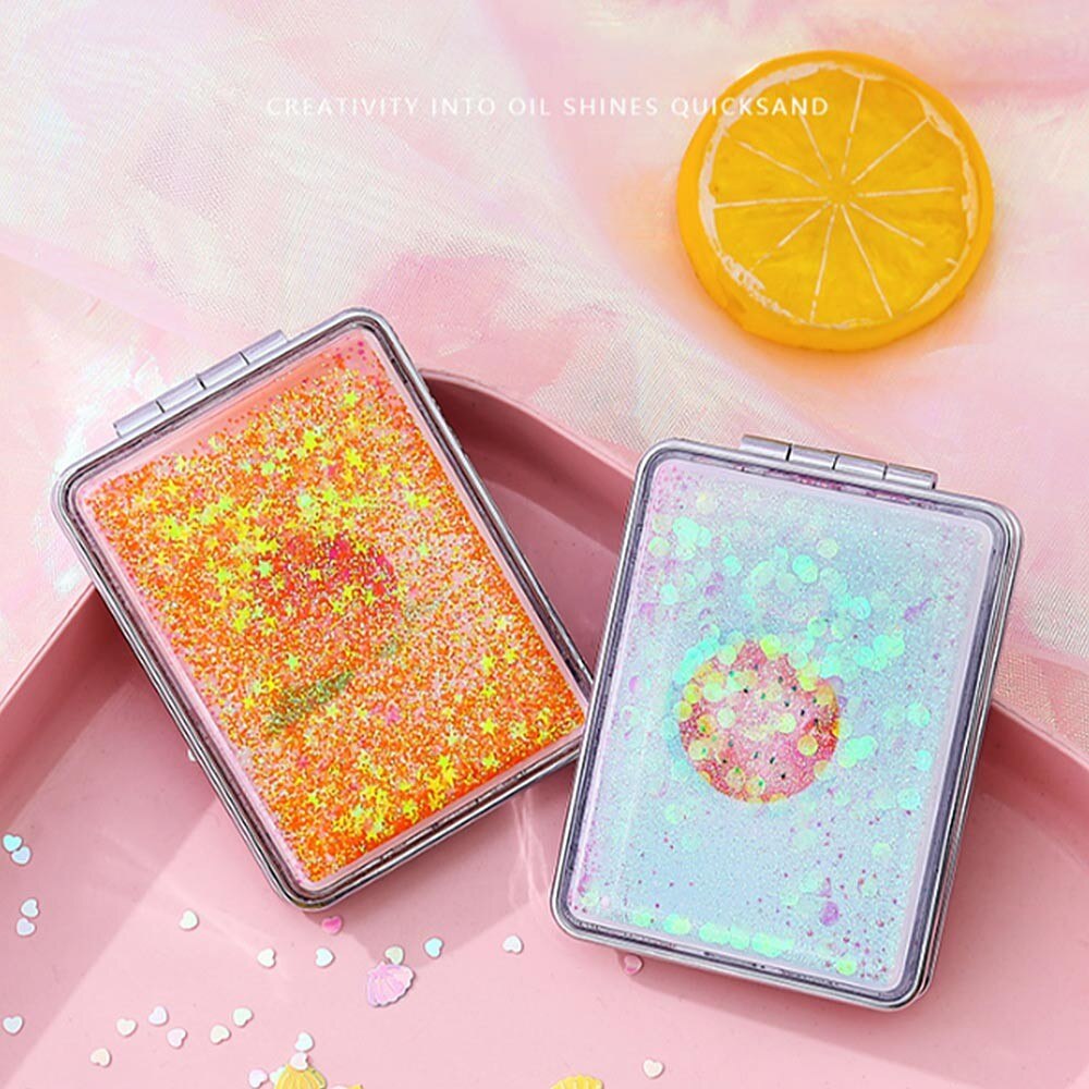 Quicksand Pocket Mirror Cute Fruit Square Compact Mirror Portable Mini Small Mirror Cute Girls Makeup Mirror Pocket Mirror