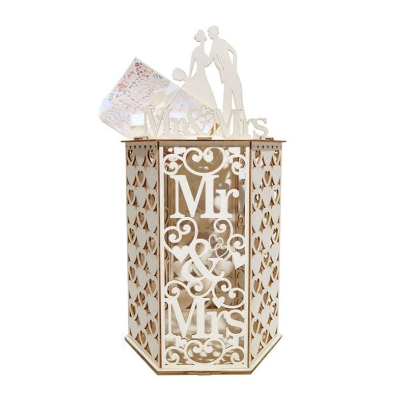 DIY Wooden Wedding Card Box Rustic Greeting Sign Holder Anniversary Party Supply M68E: Mr  Mrs