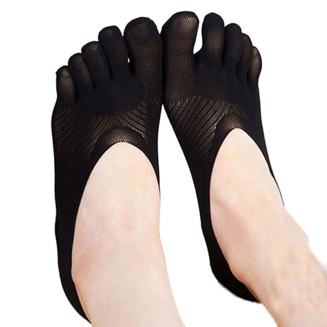 Women Five Toe Socks Female Socks Summer Thin Silk Transparent Boat Solid Women's Socks: Black