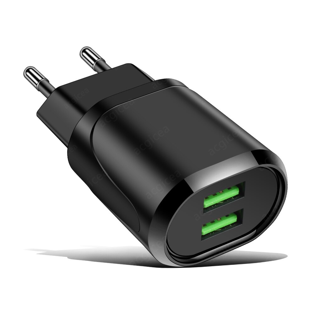 2 -poorts usb-lader, reisadapter voor snel opladen, draagbare dubbele wandlader, mobiele telefoonladers voor iphone 11 pro max, samsung: Zwart