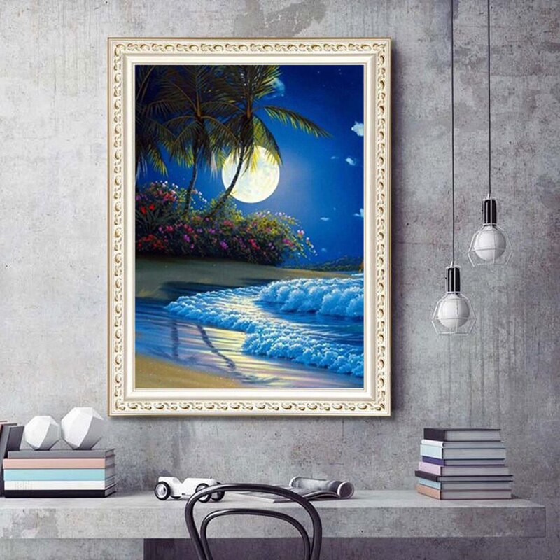 1 Set DIY 5D Diamond Painting Seaside Lighthouse Wall Seaside Night View Artist Home Decoration