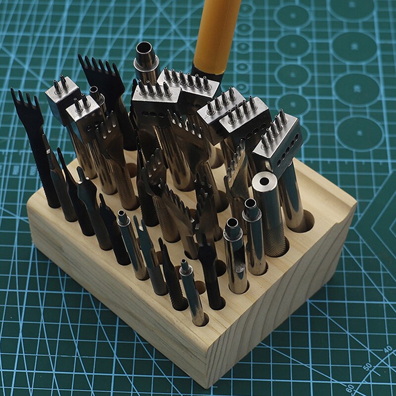 46/98 löcher Kiefer Holz Handwerk Gestell Stehen DIY Carving Stanzen Werkzeuge Halfter Organizer Speicherung Leder Werkzeug Lagerung Holz Kasten