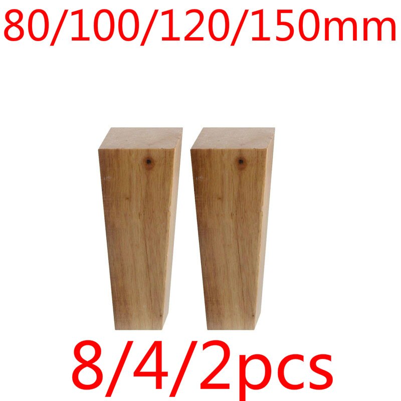 8/4/2 stk træmøbelben egetræ retvinklet skab bord seng fødder jernpuder pakninger skruer 80/100/120/150mm højde
