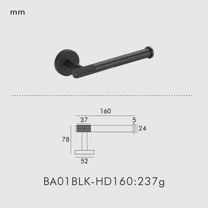 Nurlin Messing Rändelserie Badezimmerzubehör Beschläge Handtuchhalter Schienen Haken Toilettenpapierhalter Schwarzgold: Licht Grau