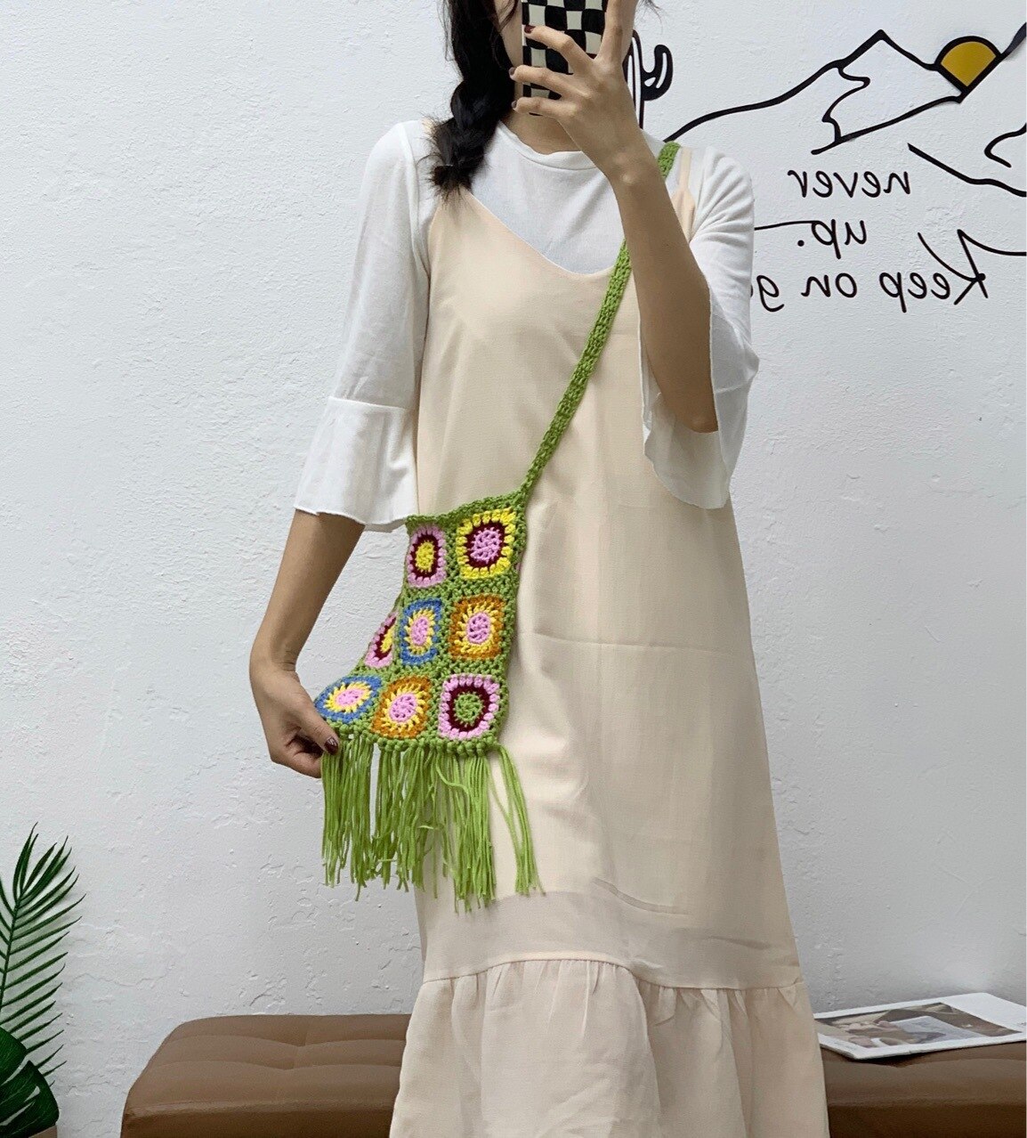 Zomer Kwastje Bloemenprint Gehaakte Shopper Tas Breien Hollow Out Schouder Strandtas Casual Luiheid-Stijl Handtas Voor Vrouwen