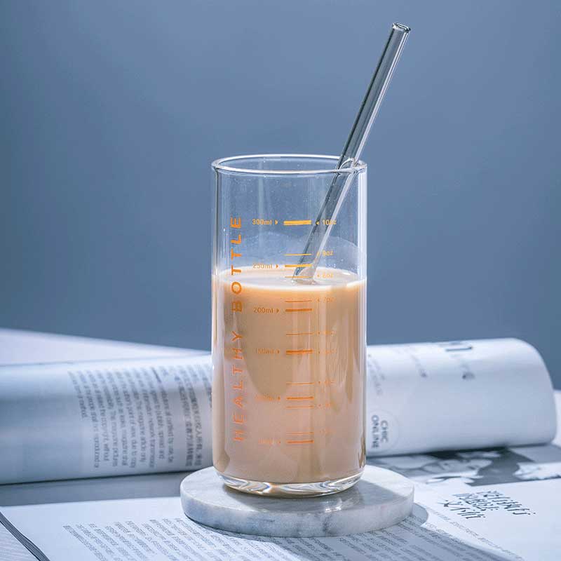 300ml Glazen Maatbeker hittebestendig Melk Koffie Mok Ontbijt Cup Met Meetbereik Drinken Glas Keuken Accessoires: Orange Letter