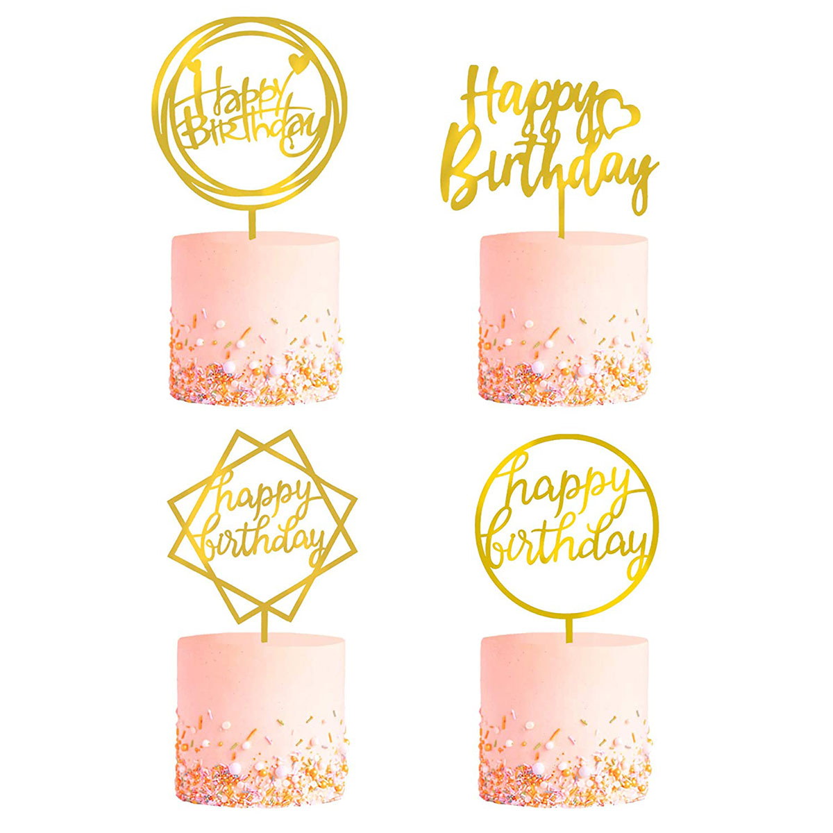 taart topper, prinsessen verjaardag, versiering verjaardag meisje, Verjaardag Cake Topper Set Dubbelzijdige Shiny Acryl Gelukkige Verjaardag Teken Cupcake Toppers Birthday Party Decoraties Levert: 4pcs gold