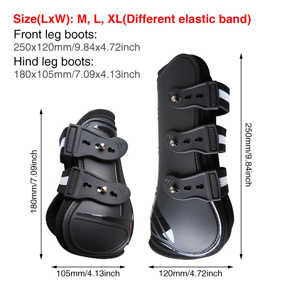Accesorios de protección de piernas ecuestres, 4 Uds., botas para tendón de caballo de salto con absorción de impacto duradera, parte trasera delantera de PU