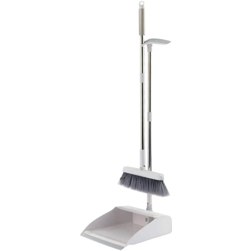LUDA Broom and Dustpan Set, Self-Cleaning with Dustpan Teeth, 3 Layers Bristles, Upright Standing: Default Title