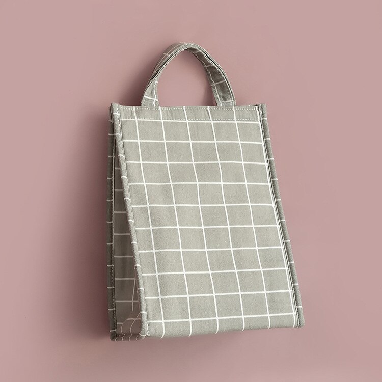 Purdored 1 pc geometrie lunchtas voor vrouwen grappige kinder bento koeltassen thermische reis ontbijtbox draagbare picknicktas: Grijs rooster