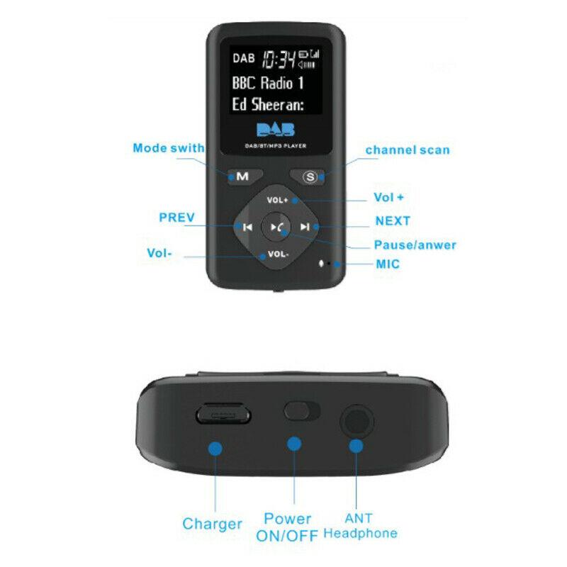Portable Pocket Digital DAB/DAB+ FM Mini Radio Bluetooth-compatible MP3 Player With Earphone 1.8 Inch Display Screen