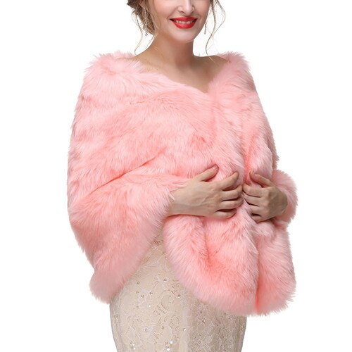 Säljare varma faux päls stolar bröllop wrap vinter bröllop bolero jacka brudrock tillbehör bröllop cape rock: Rosa