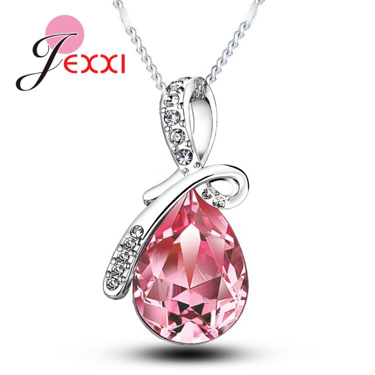 Nouveautés réel 925 bijoux en argent Sterling luxe multicolore cristaux Watedrop pendentif collier pour les femmes: N67809