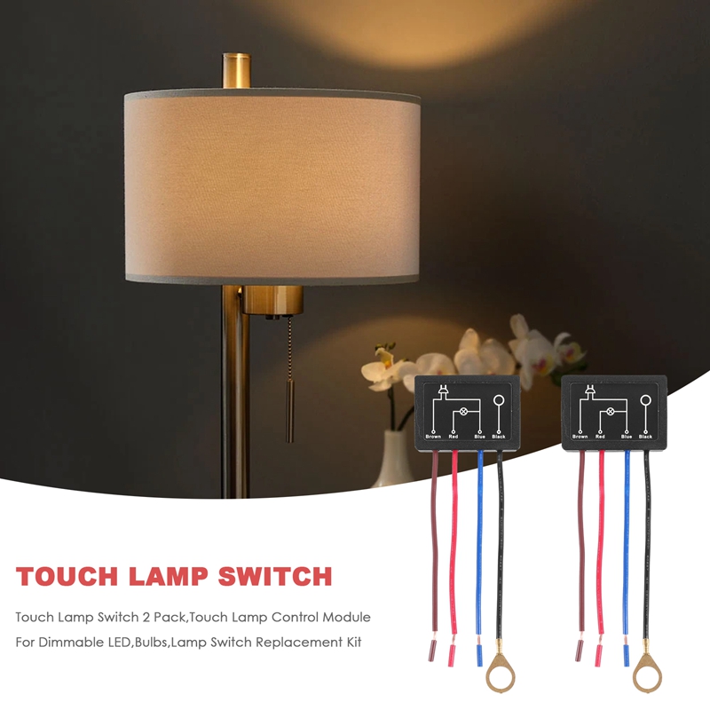 Touch Lamp Switch 2 Pack,Touch Lamp Control Module For Dimmable LED,Bulbs,Lamp Switch Replacement Kit With Wiring Caps