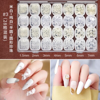 1 sac/10000 pièces Mix tailles blanc Nail Art conseils demi/rond perles 3D ongles perles strass décoration Salon de beauté manucure approvisionnement: 17