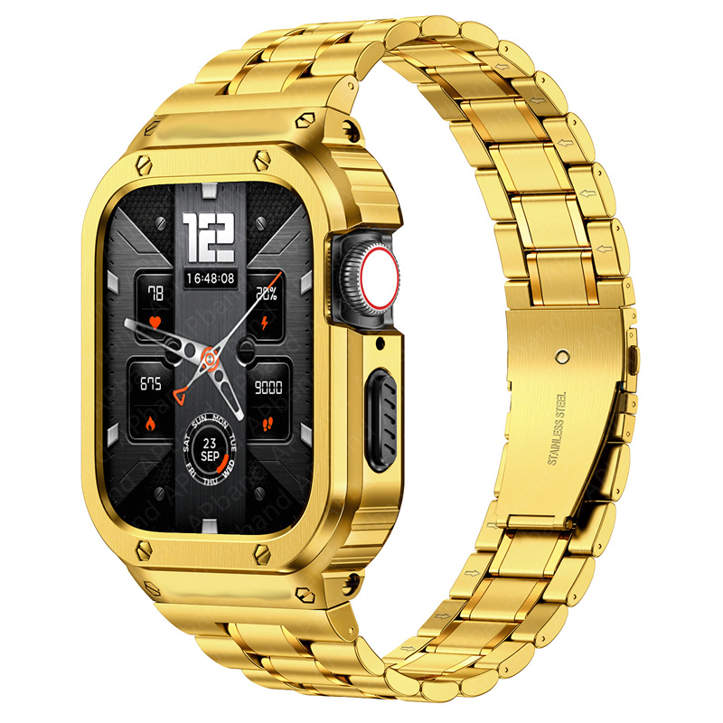 Boîtier et bracelet en acier inoxydable pour Apple Watch, 44mm, 45mm, 49mm, 40mm, accessoires de couverture de pare-chocs, iWatch Ultra 2 Series 8, 3, 6, SE, 7, 9: Marron / 25mm