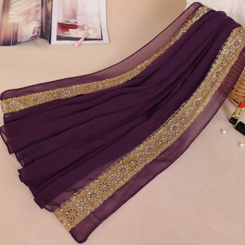 85*180Cm Moslim Chiffon Hijab Sjaal Voor Vrouwen Islamitische Kant Hoofddoek Foulard Femme Effen Sjaals En Wraps Hijab dames: 7