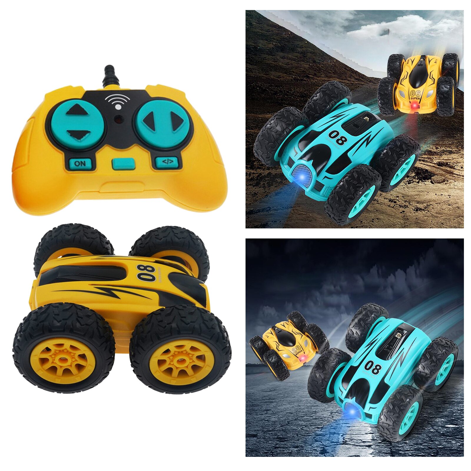 Rc Auto 2.4G 4CH Stunt Dubbelzijdig Bounce Stunt Auto Rock Crawler Roll Auto 360 Graden Flip Kids speelgoed: YELLOW