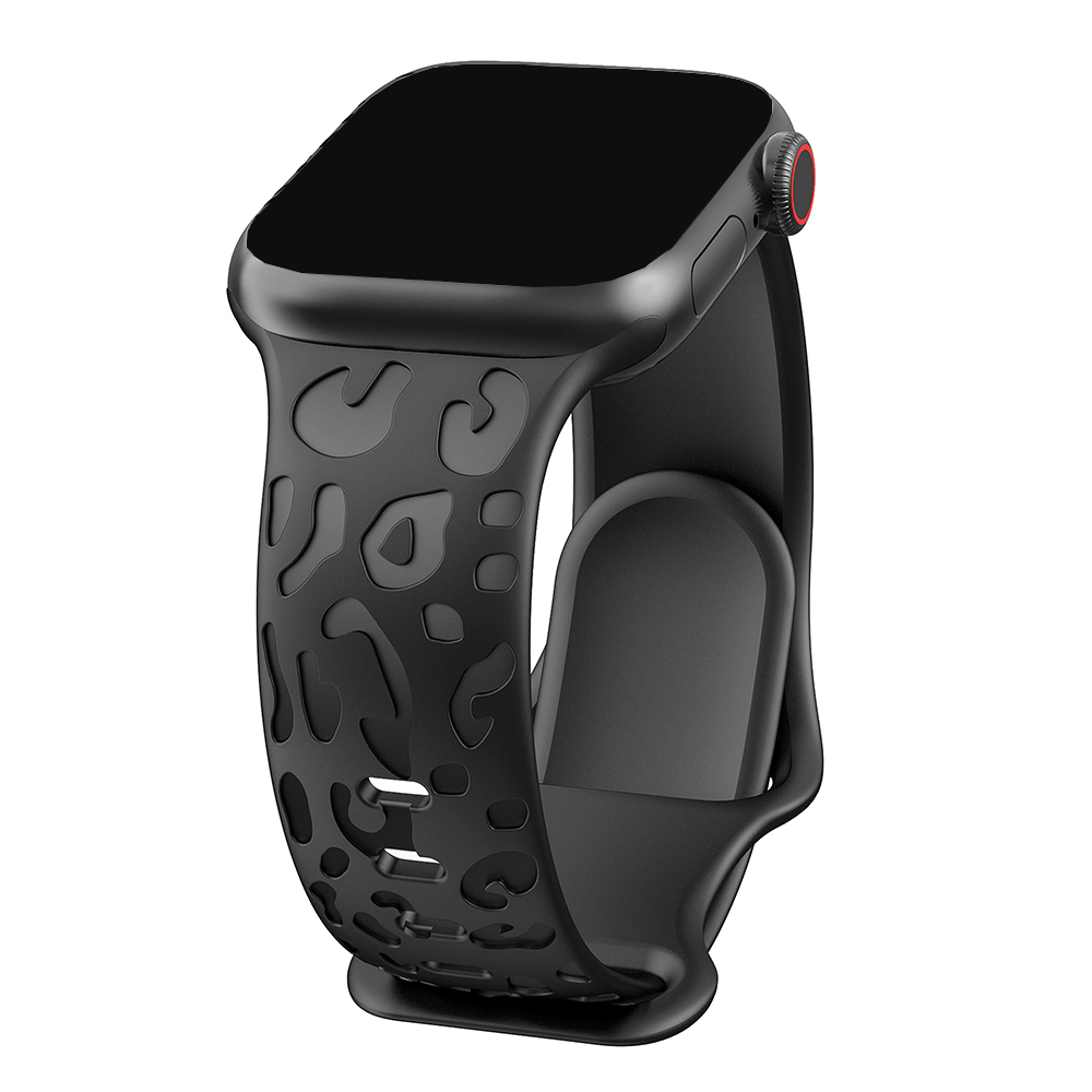 Bracelet en silicone léopard gravé pour Apple Watch Band, 44mm, 40mm, 45mm, 49mm, 41mm, 38mm, 42mm, iWatch Series 7 SE, 3, 6, 8 Ultra: Noir Vert / 20mm
