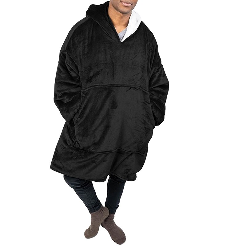 Oversized Hoodie Women Men Winter Fleece Blanket With Sleeves Sweatshirts Christmas Homewear Giant Hooded TV Blanket: Black(unisex)