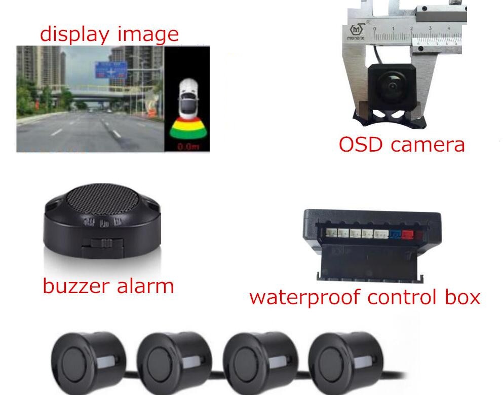 4 sensor blinde synlige video parktronic system osd display på monitor dvd w hd bakkamera til alle bilvideo parkeringskameraer