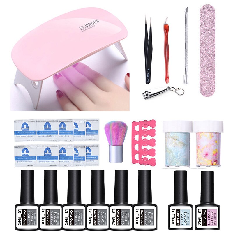 Neglesæt uv led lampe tørretumbler negle gel lak kit farverigt soak off uv gel værktøj sæt negle stickers til nail art gør det selv værktøjer: 15